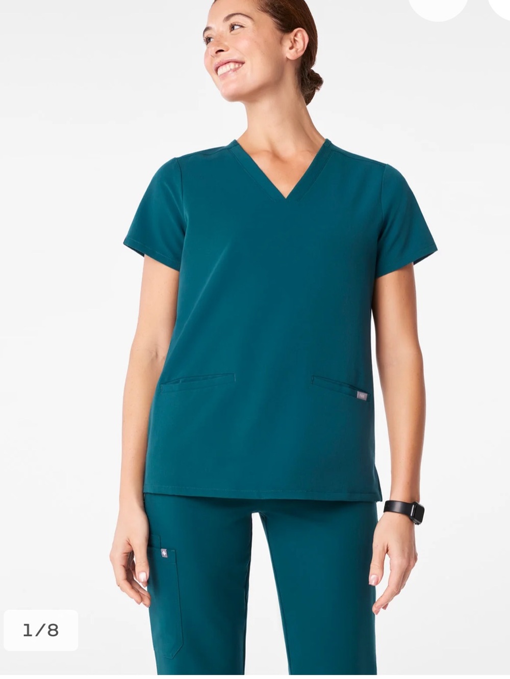 Figs Women’s NWT Casma Three Pocket V-Neck Scrub Top in Caribbean Blue